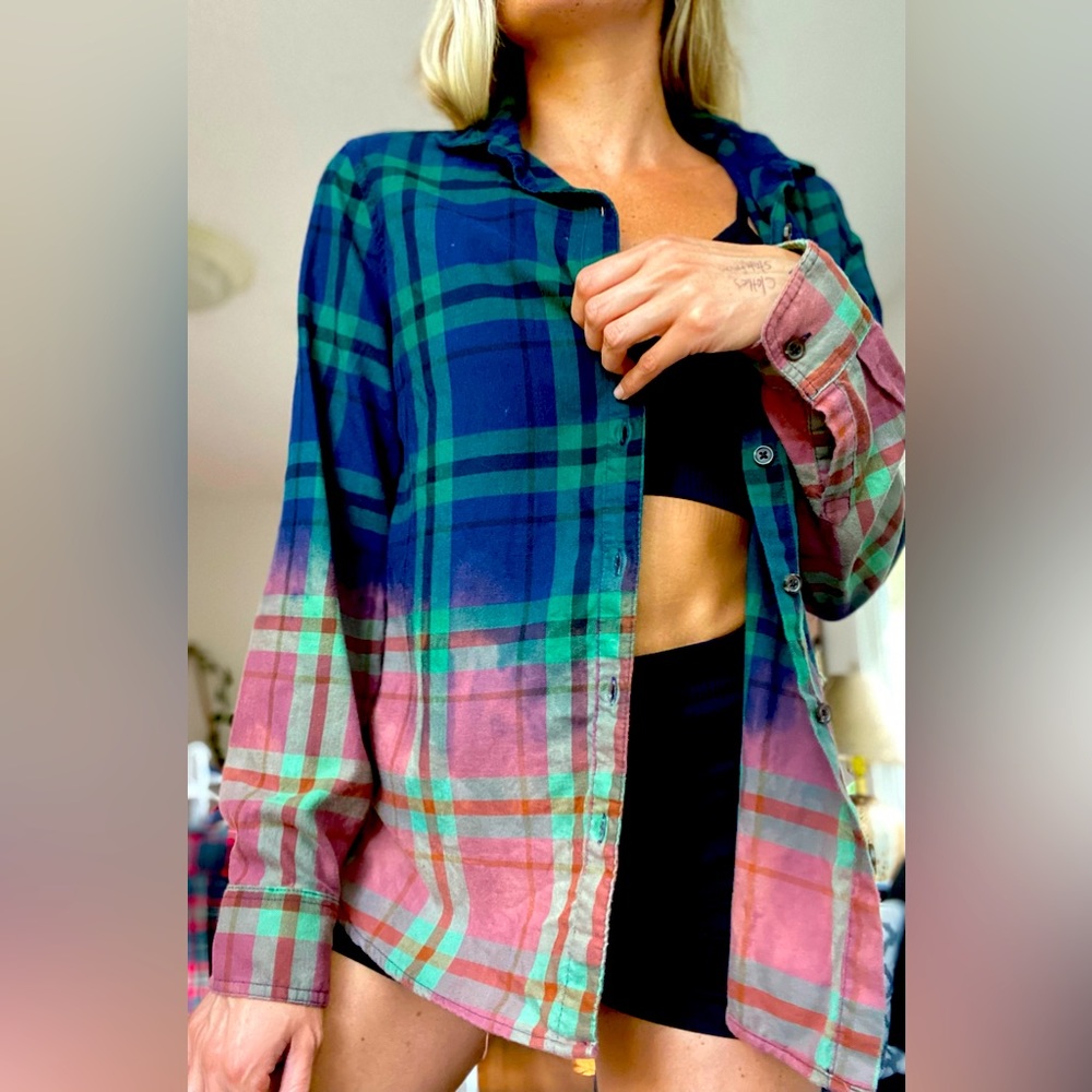 BLUEGREEN/DUSTY PINK OMBRÉ FLANNEL